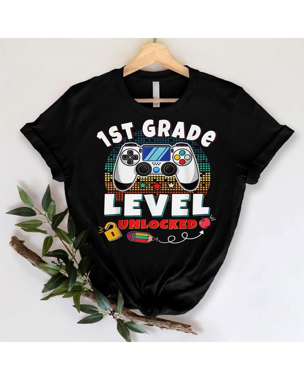 1st Grade Level Unlocked Gamer First Day Of School Boys Shirt