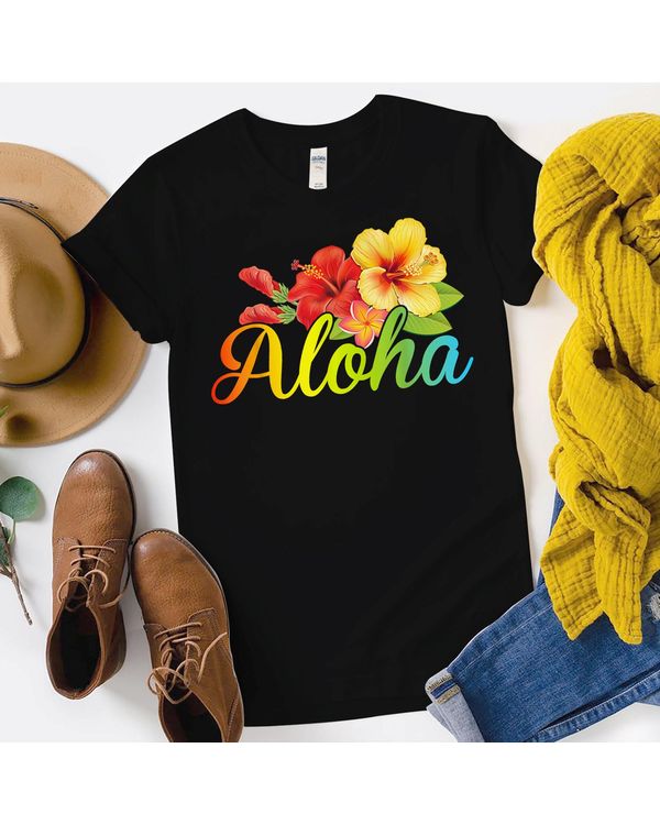 Aloha Hawaiian Flower Hawaii Vacation Women Men Shirt