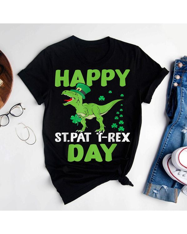 Dinosaur St Patricks Day Happy St Pat Trex T Rex Boys Men Shirt